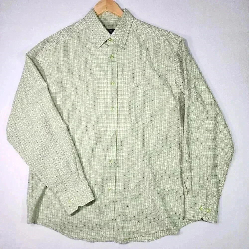 BUGATCHI Men's Dress Shirt XL Long Sleeve Woven Plaid Green‎